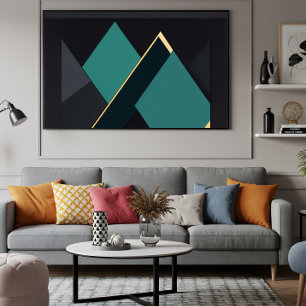 Poster Moderno Abstrato Geométrico em Azul Turquesa e Dou
