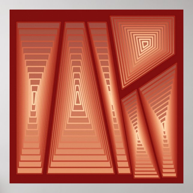 Póster Moderno Abstrato - Pirâmides 3D, Cobre (Frente)