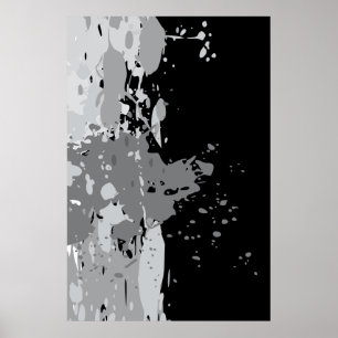 Poster Moderno Abstrato Preto e Cinza Tinta Espalhada