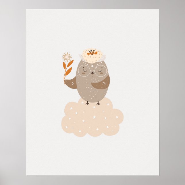 Poster Moderno berçário escandinavo fofo com pássaro em u (Frente)
