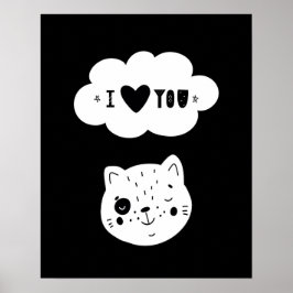 Poster Moderno berçário scandi gatinho amor você