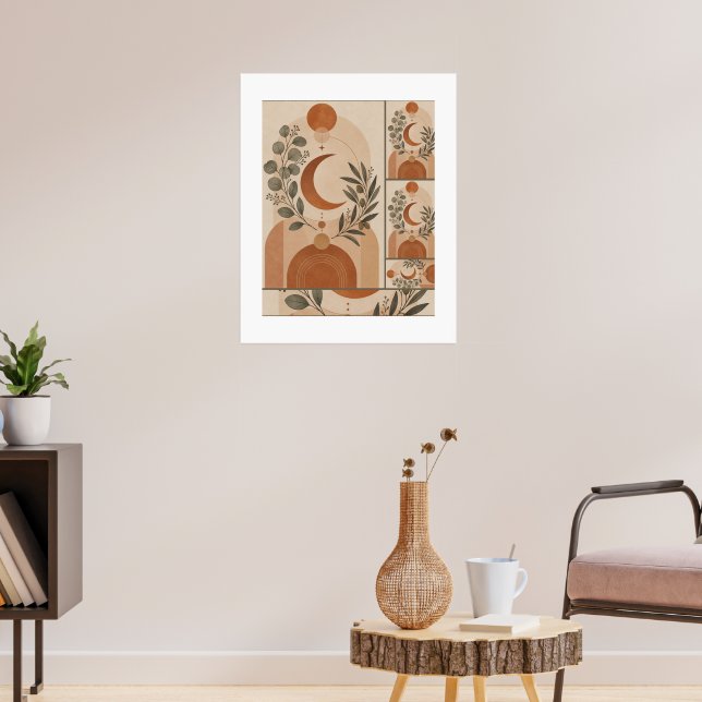 Poster Moderno Boho Crescente & Ramo de Oliveira (Sala de Estar 3)