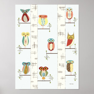 Poster moderno das árvores e das corujas de