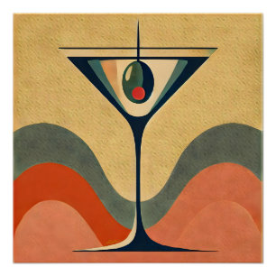Póster Moderno de Meados do Século "onda de martini de az