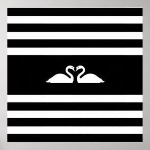 Poster Moderno elegante dois cisnes em preto e branco lis