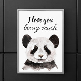 Poster Moderno Eu Te Amo Muito Panda Preta E Branca