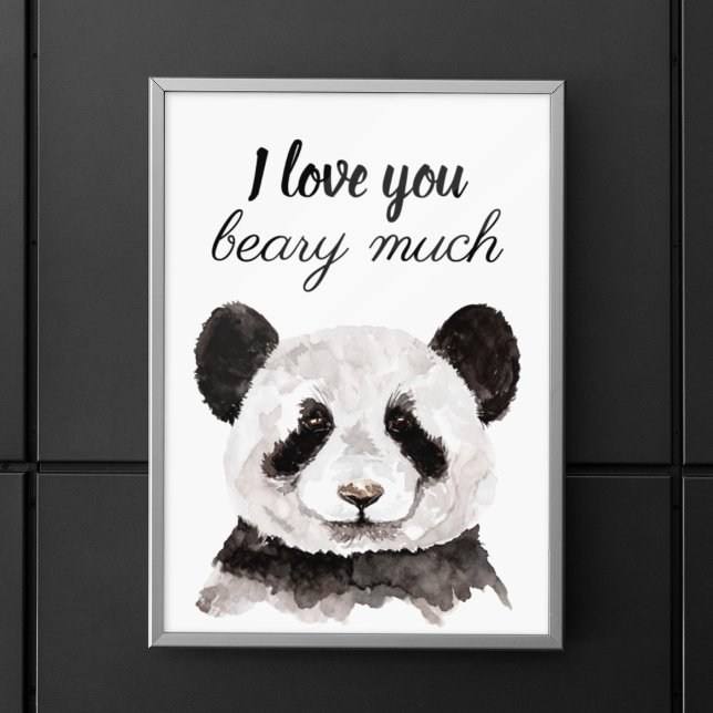 Poster Moderno Eu Te Amo Muito Panda Preta E Branca (Criador carregado)