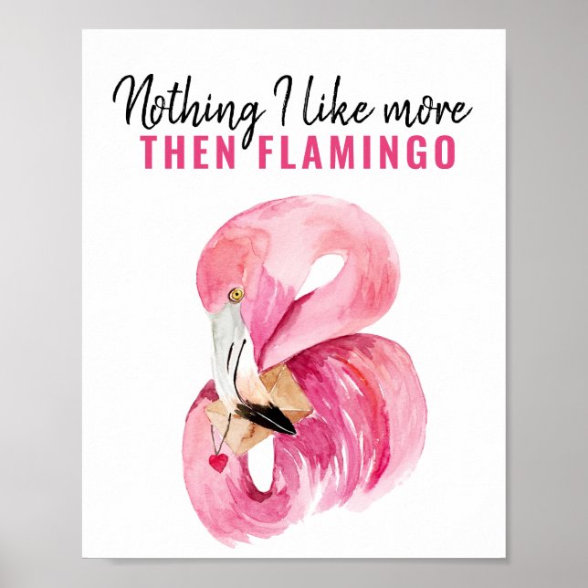 Poster Moderno - Exótica Watercolor Flamingo Gift Rosa (Frente)