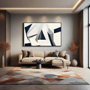 Poster Moderno Geométrico Abstrato Azul Marinho e Branco