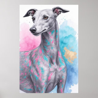 Poster Moderno Greyhound em Abstrato Watercolor Personali
