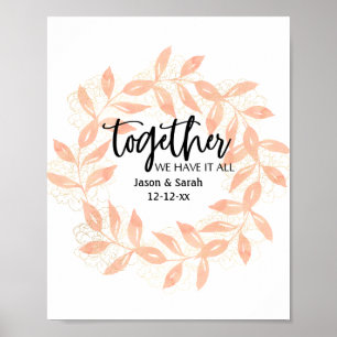 Poster Moderno Junto Citação e Folhas de Corais Personali