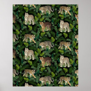 Poster Moderno Leopardos Tigres Plantas Selvagens Design