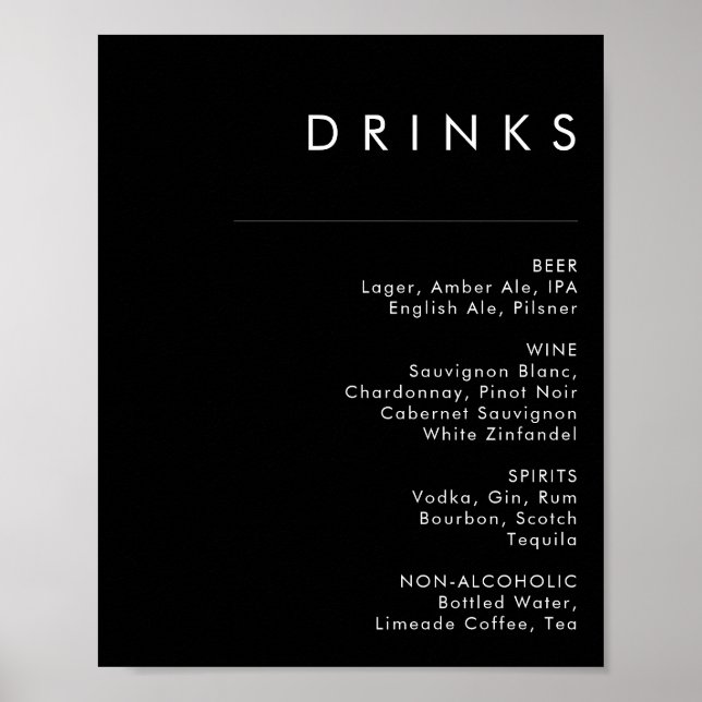 Poster Moderno Minimalista | Menu Black Wedding Beinks (Frente)