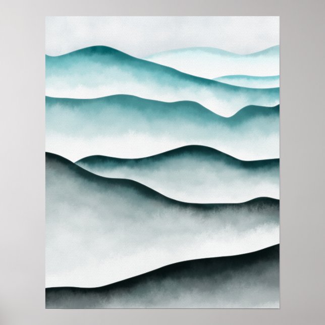 Poster Moderno Minimalista Verde Montanhas Abstratas (Frente)