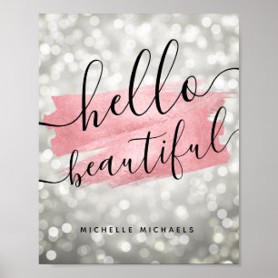 Poster Moderno Rosa Dourado Silver Luzes "Olá Linda"