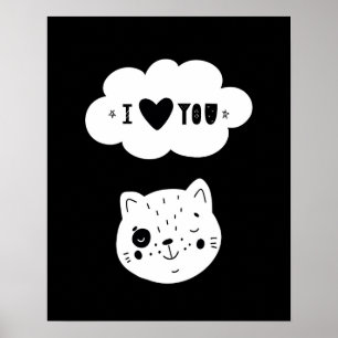 Poster Moderno scandi gatinho ama você berçário