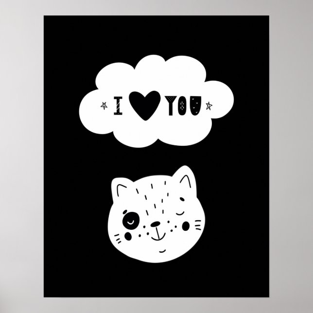 Poster Moderno scandi gatinho ama você berçário (Frente)