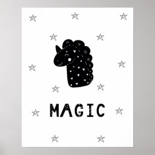 Poster Moderno unicórnio scandi com berçário de estrelas