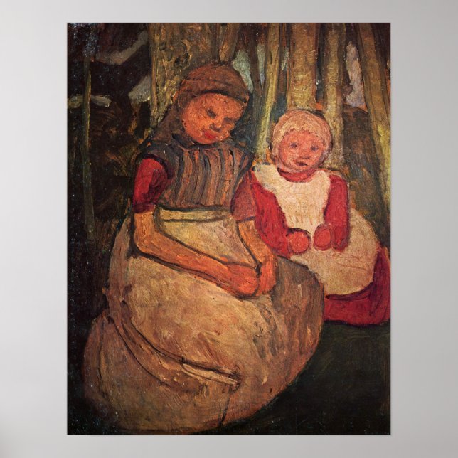 Poster Modersohn-Becker - 2 Raparigas Sentadas Na Florest (Frente)