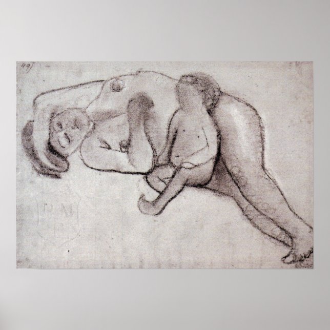 Poster Modersohn-Becker - Mãe e Filho Reclinados 1906 (Frente)