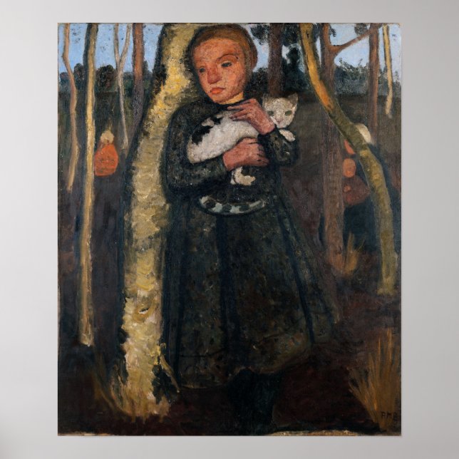 Poster Modersohn-Becker - Menina na Floresta de Bétulas (Frente)