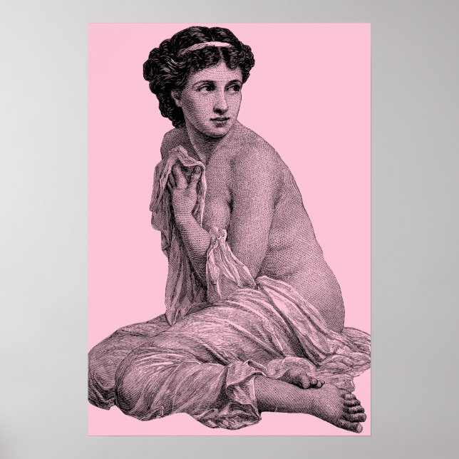 Poster Modesto Bathing Lady Vintage a rosa (Frente)