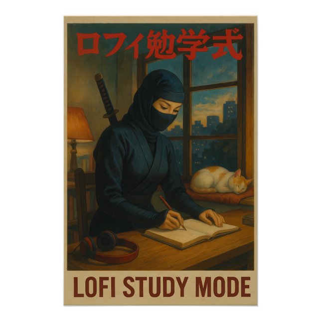 Póster Modo de Estudo Female Ninja Lofi (Frente)