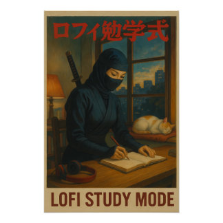 Póster Modo de Estudo Female Ninja Lofi