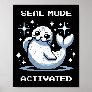 Poster Modo de Foca Ativado Pixel Art Foca Estilo de Joga