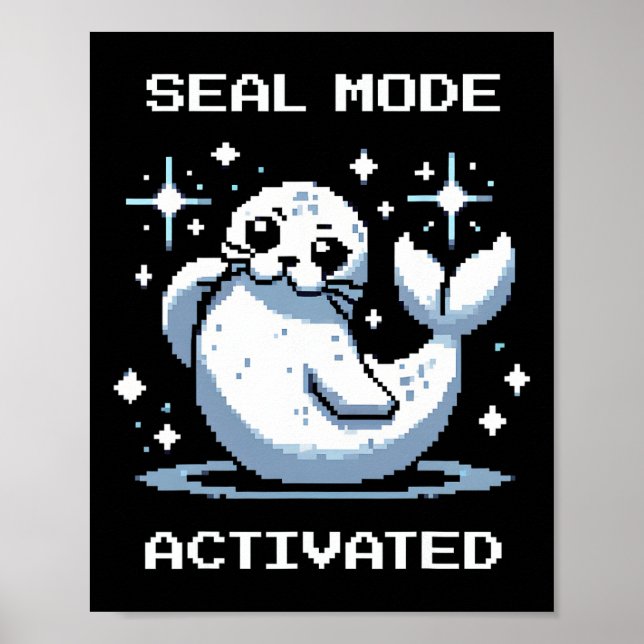 Poster Modo de Foca Ativado Pixel Art Foca Estilo de Joga (Frente)