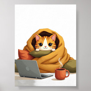 Poster Modo de Sobrevivência de Introvertido Gato Coberto