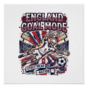 Póster Modo Gol Inglaterra Esqueleto Atacante Nações Stre