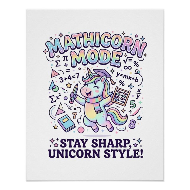 Póster Modo Unicórnio Mathicorn Encantador Fundo Branco D (Frente)