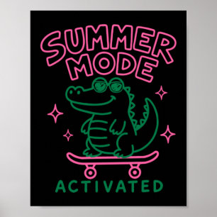 Poster Modo Verão Ativado Design de Jacaré Fofo