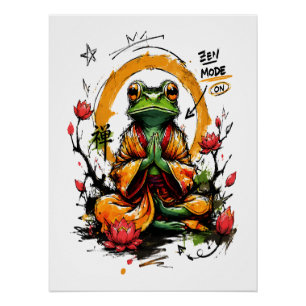 Póster Modo Zen Ativado Saguinho Monge Meditando