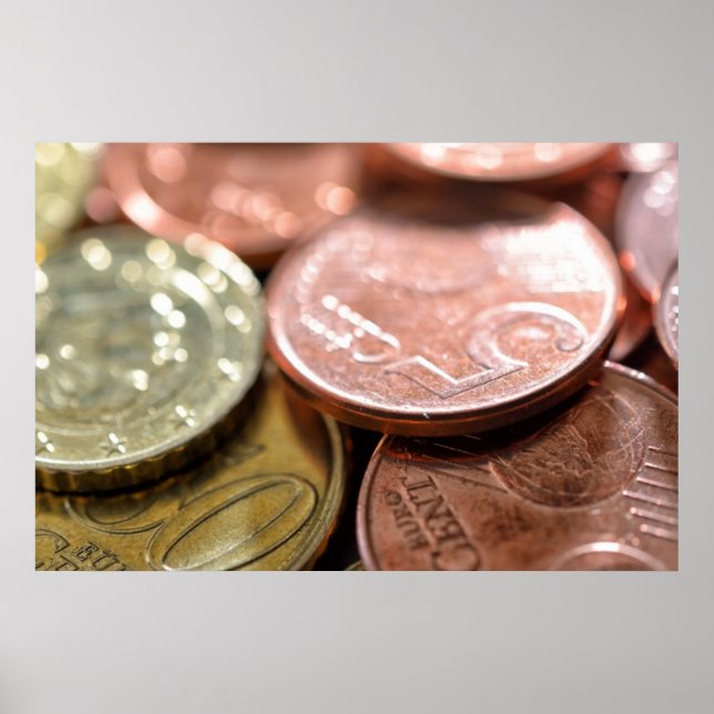 Póster Moedas de euro sob a luz do sol (Frente)