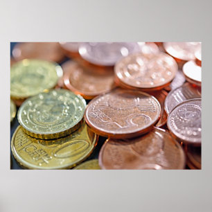 Poster moedas de euro sob raios de sol
