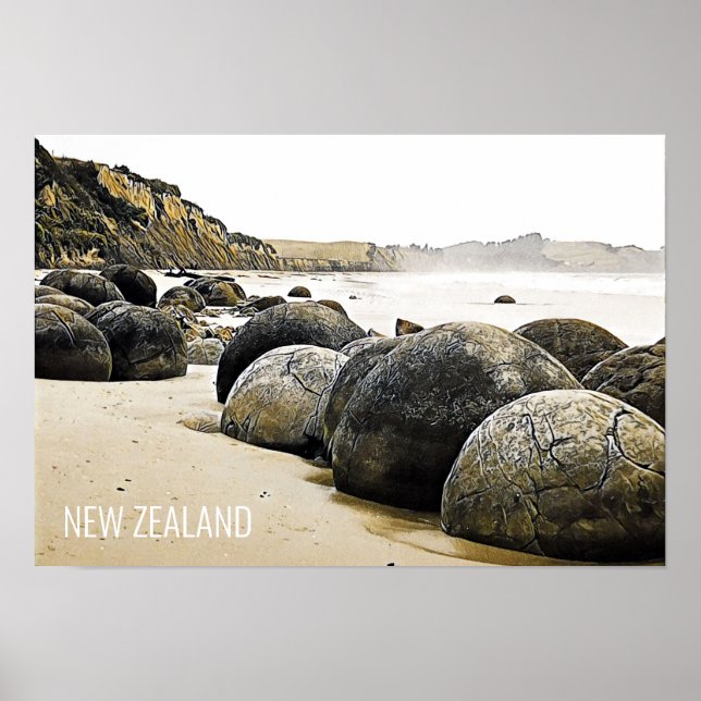 Poster Moeraki Boulders - viagem da Nova Zelândia (Frente)