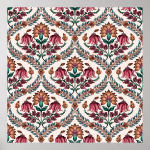 Poster Mogalart tradicional sem costura,padrão,floral,flu