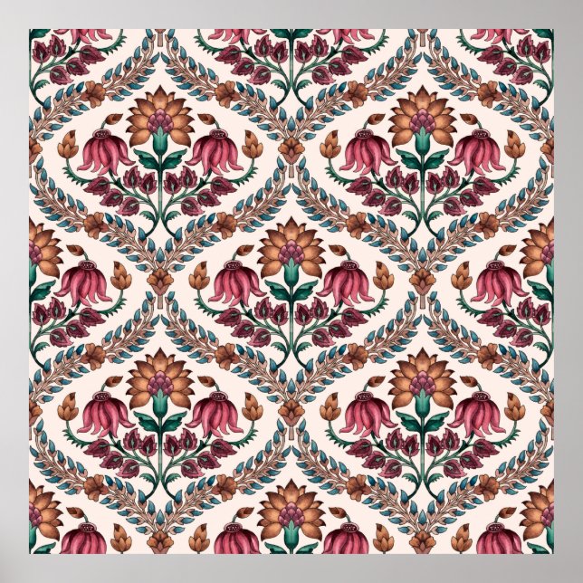 Poster Mogalart tradicional sem costura,padrão,floral,flu (Frente)