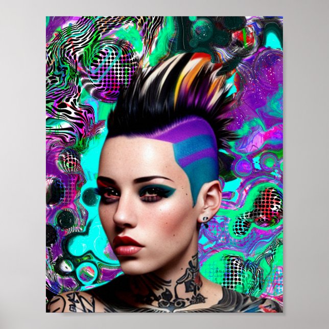 Poster Mohawk Punk Girl Abstrato Art (Frente)