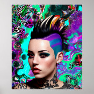Poster Mohawk Punk Girl Abstrato Art
