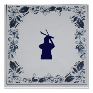 Póster Moinho azul de azulejo em Delft