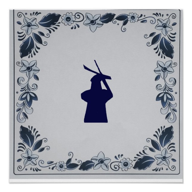 Póster Moinho azul de azulejo em Delft (Frente)