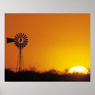 Poster Moinho de vento ao pôr do sol, Sinton, Texas, EUA