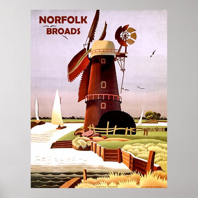 Poster Moinho de vento na costa de Norfolk Broads, viagem (Frente)