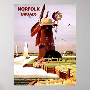 Poster Moinho de vento na costa de Norfolk Broads, viagen
