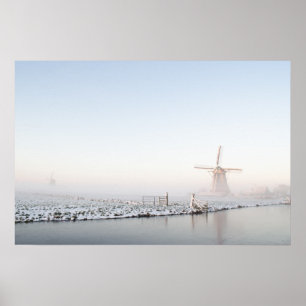 Póster Moinho de vento na neve no pôster de inverno