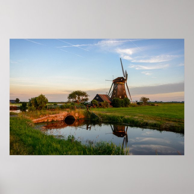 Póster Moinho de vento no campo na Holanda pôster (Frente)