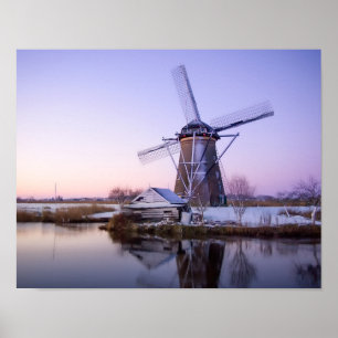 Póster Moinho de vento no nascer do sol em Holland no